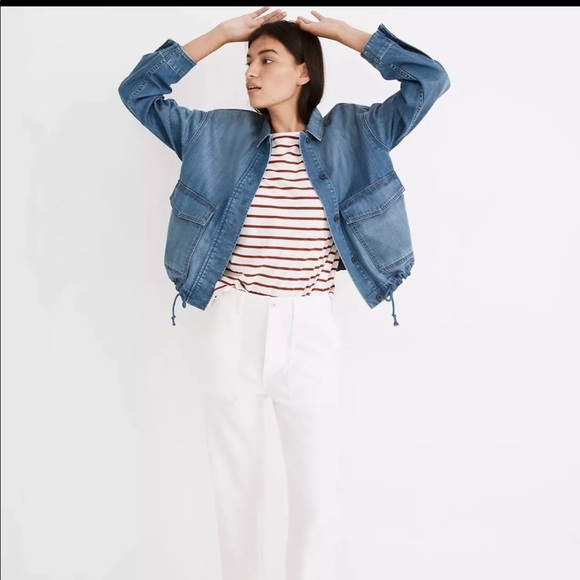 Denim Drawstring Military Shirt Jacket in Glenmar Wash - Picture 1 of 12